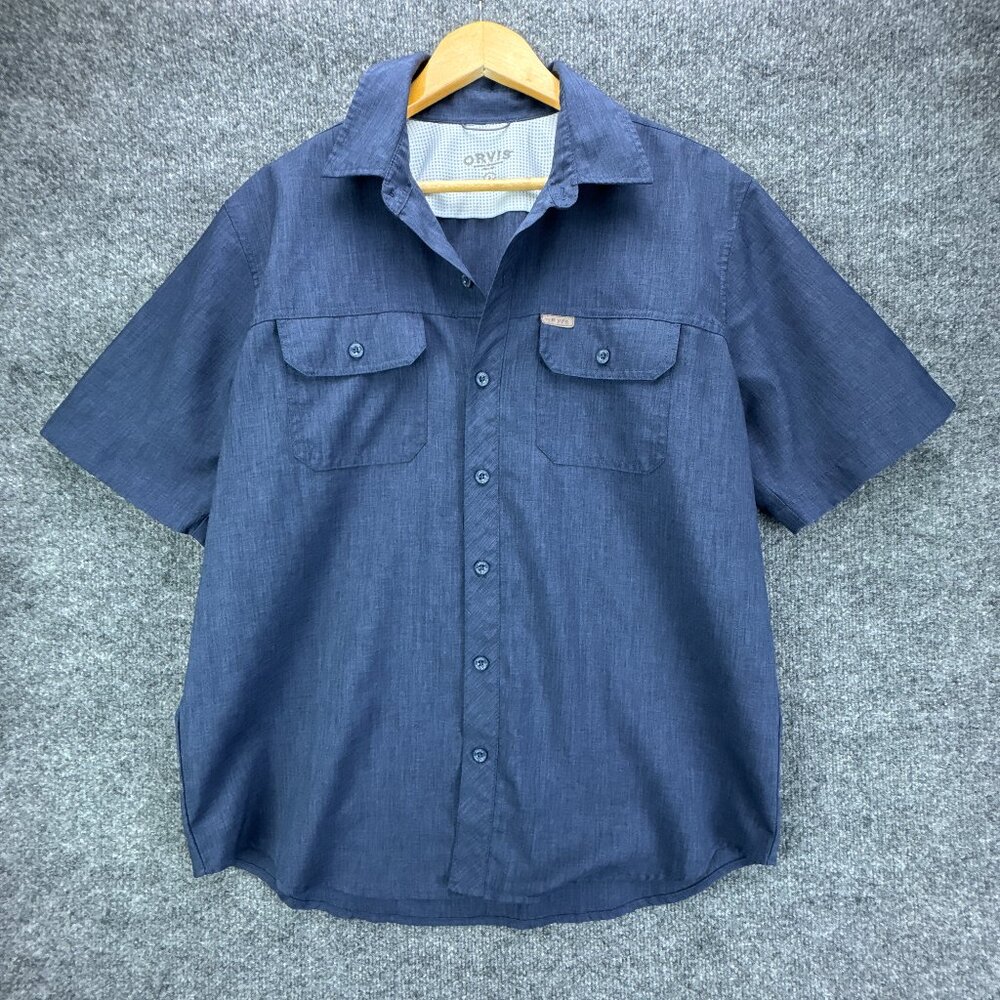 Orvis Shirt Mens Large Blue‎ Performance Outdoor Utility Travel Button Up Casual